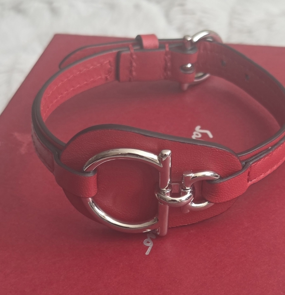 Salvatore Ferragamo Red Gancini Leather Bracelet .